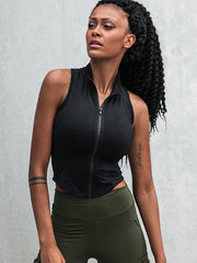 Sleeveless Slim Quick-Drying Zipper Solid Color Vest Top