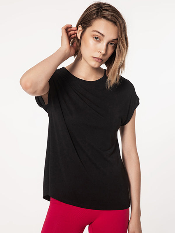 Short Sleeve Loose Round-Neck Backless Casual T-Shirt Top