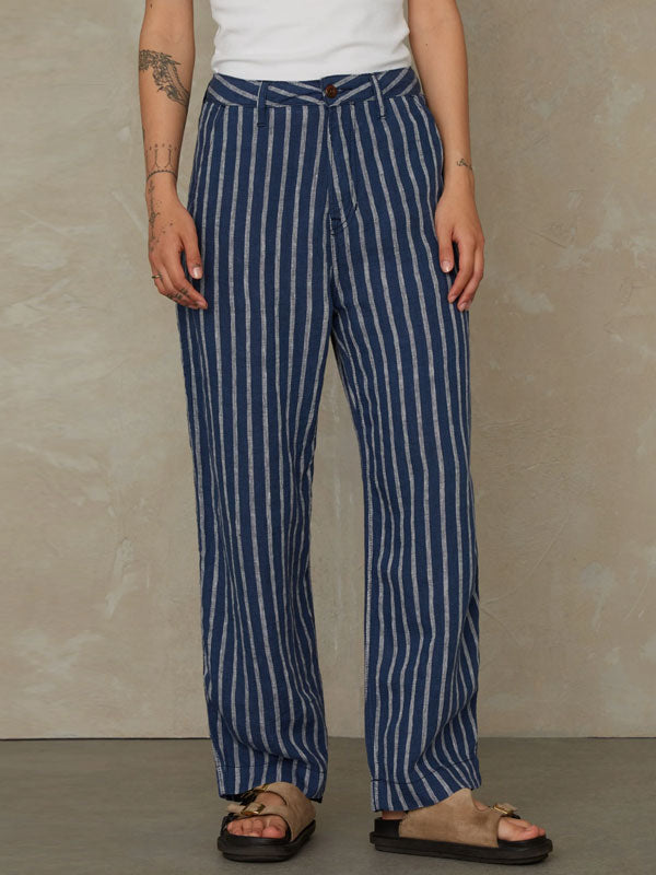 Casual Striped Linen Women's Pants