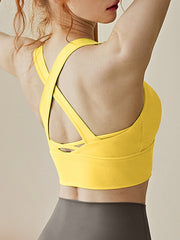 Skinny Wrap Yoga Tops Back Cross Hollow Solid Color Spaghetti-Neck Bra