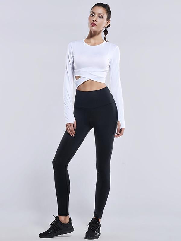 Sexy plain Leakage navel  yoga Tees