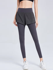 False Two Solid Color Split-Joint Leggings Yoga Bottoms