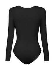 Casual Skinny Long Sleeves Contrast Color Square-Neck Bodysuits