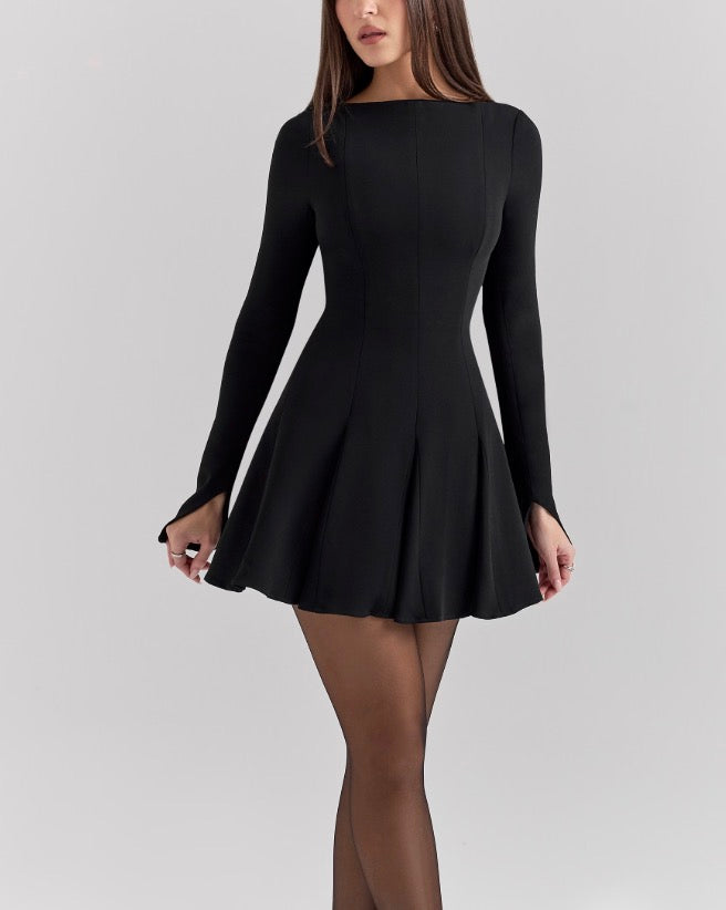 Solid Color Slim Fit Slimming Long Sleeves Mini Dress