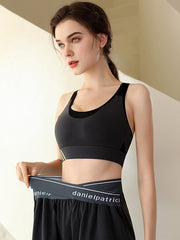 Color-Block Hollow Printed Wrap Spaghetti-Neck Sports Bra