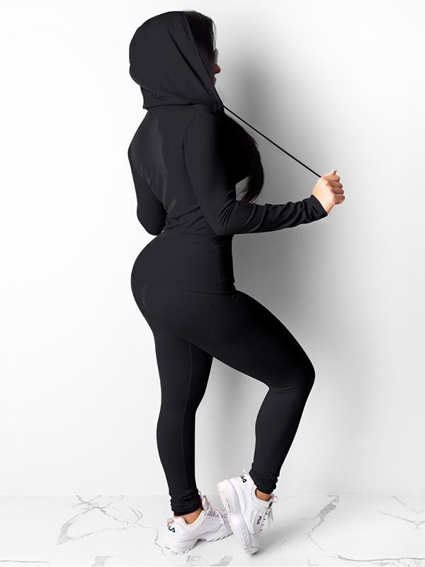 Casual Solid Color Zipper Hooded Sports Suits