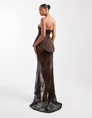 Sexy Sleeveless Cold-Shoulder Tube Top Stitching Lace Dress