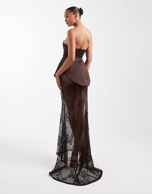 Sexy Sleeveless Cold-Shoulder Tube Top Stitching Lace Dress