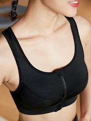 Adjustable Wrap Hollow Solid Color Zipper Spaghetti-Neck Sports Bra