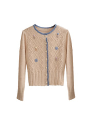 Marie Round Neck Crochet Wool Cardigan