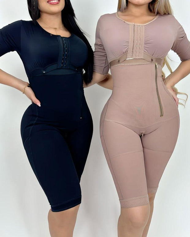 High Compression Full Body Side Zipper Tummy Control Shapewear with Mid-long Sleeves