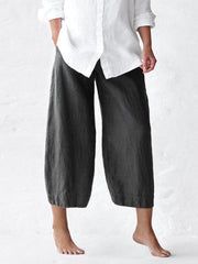 Simple Solid Color Wide Leg Women's Cotton Pants