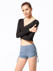 Wrap Solid Drawstring Sports Shorts