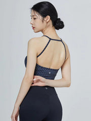 Spaghetti-Neck Check Print Yoga Bra