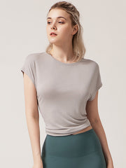 Short Sleeve Loose Round-Neck Backless Casual T-Shirt Top