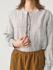 Round Neck Cotton And Linen Striped Top