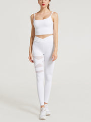 High-Waisted Mesh Solid Color Sports Leggings