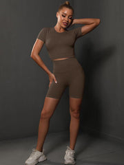 Solid Color Tee & Shorts Yoga Suits