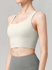 Skinny Wrap Yoga Tops Back Cross Hollow Solid Color Spaghetti-Neck Bra