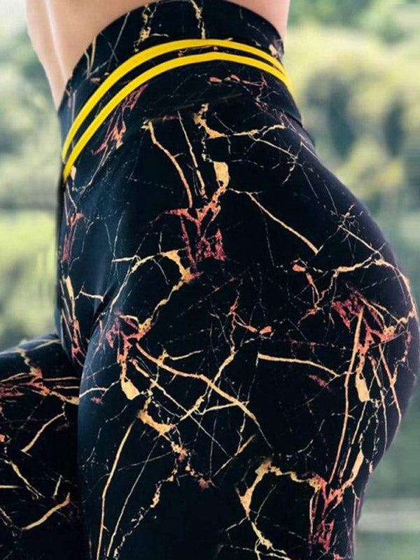 Marble Printed Breathable Wrap Sports Leggings