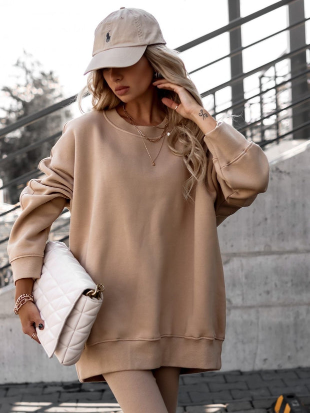 Round Neck Irregular Drop Shoulder Sweatshirt Set