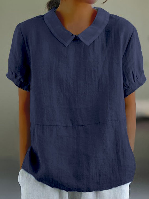 Solid Color Cotton And Linen Top