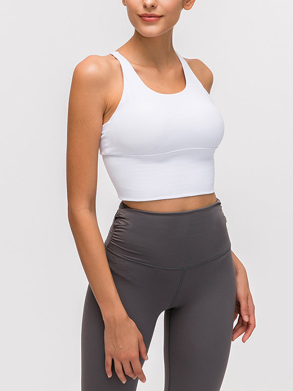 Skinny Wrap Yoga Tops Hollow Solid Color Spaghetti-Neck Bra