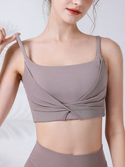 Wrap Backless Hollow Knot Solid Color Split-Joint Sports Bra