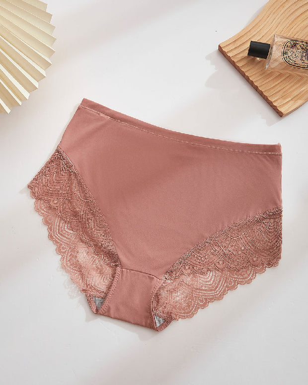 Women's Sexy Semi Sheer Mid-Waist Lace Stitching Breathable Briefs