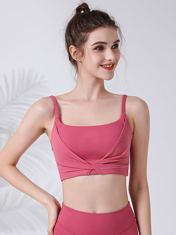 Wrap Backless Hollow Knot Solid Color Split-Joint Sports Bra