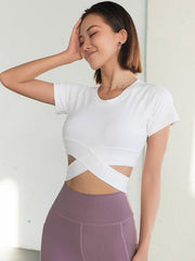 Wrap Solid Exposed Navel Sports Tees