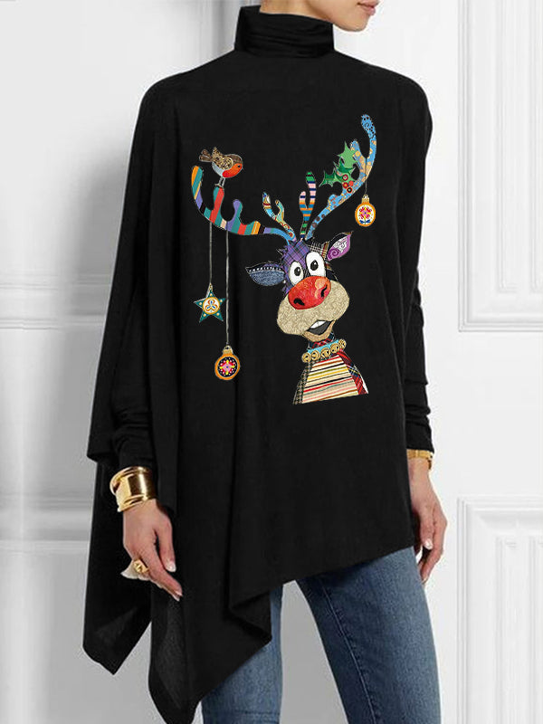 Women's Turtleneck Cartoon Reindeer Tops
