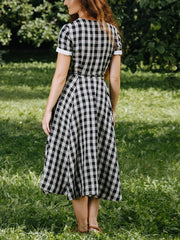 V-Neck Plaid Dress