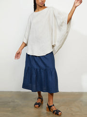 Round Neck Cotton And Linen Top