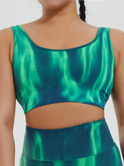 Wrap Printed Tie-Dyed Spaghetti-Neck Sports Bra