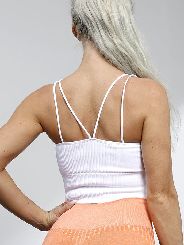 Skinny Sleeveless Hollow Solid Color Yoga Tops Spaghetti-Neck Tank