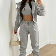 Simple hooded sweatshirt sports three piece set