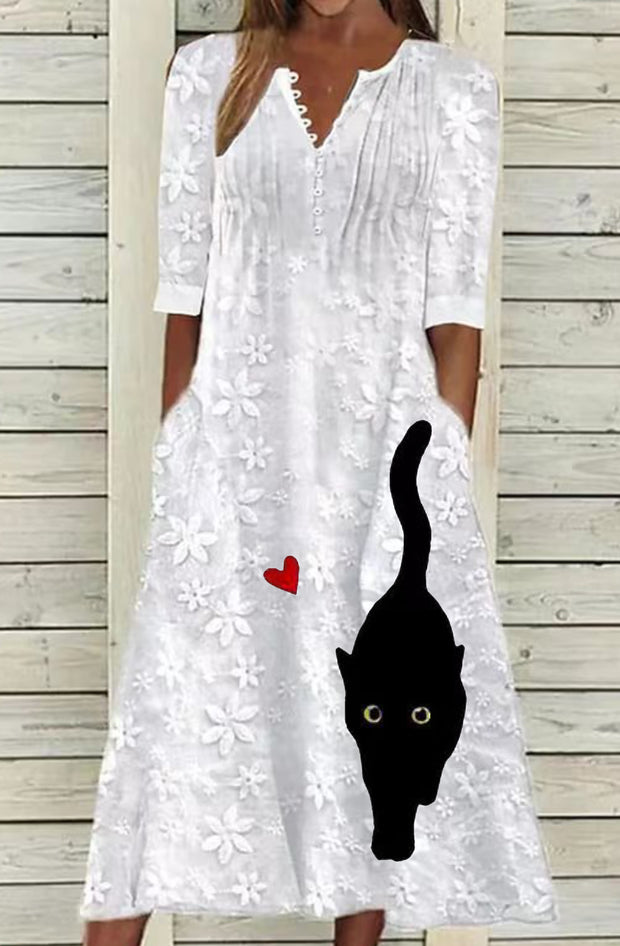 White casual deep V kitten dress