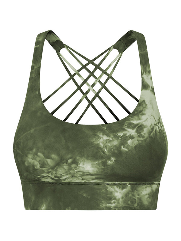 Skinny Wrap Sports Bra Hollow Tie-Dyed Yoga Tops Spaghetti-Neck Bra