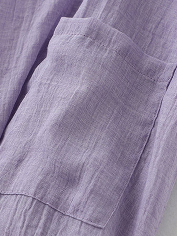 Solid Color Cotton And Linen Top