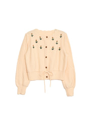 【Final Sale】Kira V-Neck Crochet Tie-Waist Wool Sweater