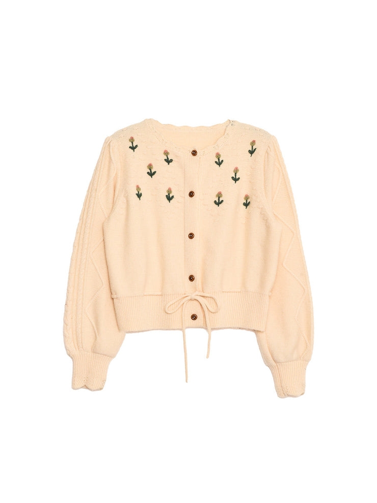 【Final Sale】Kira V-Neck Crochet Tie-Waist Wool Sweater