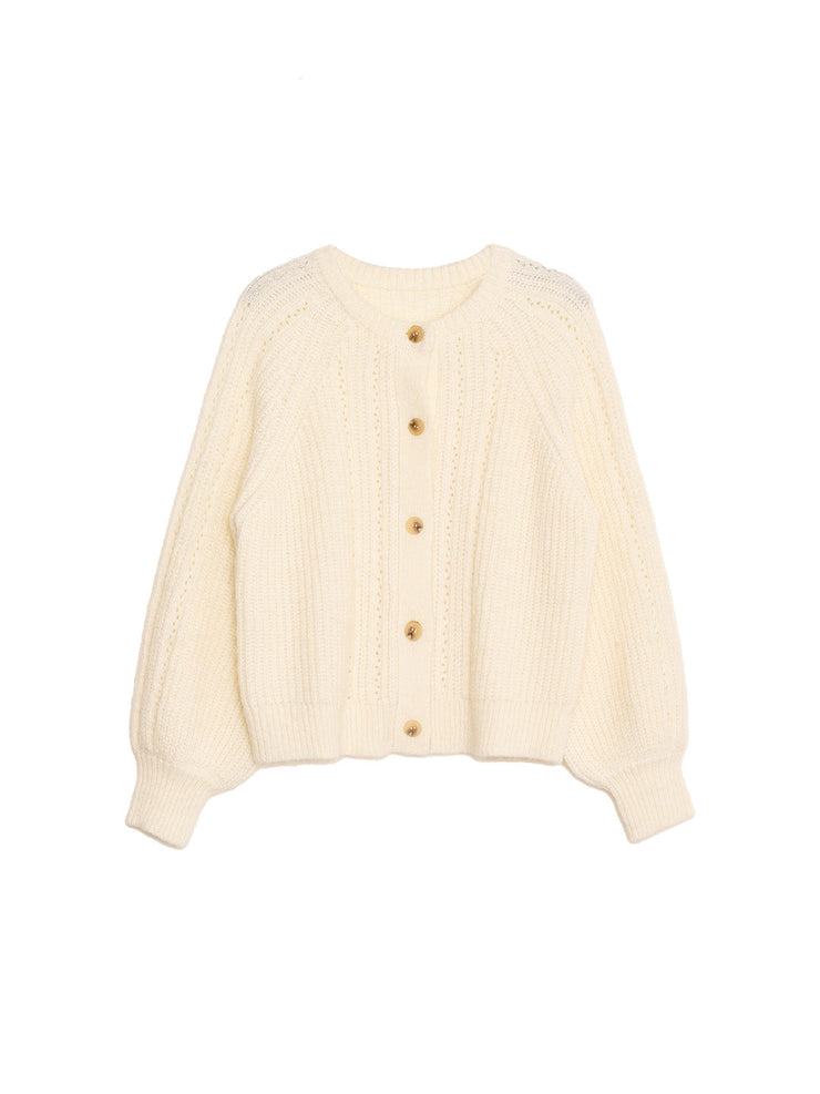 Destiny Round Neck Ribbed Wool Cardigan