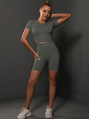 Solid Color Tee & Shorts Yoga Suits