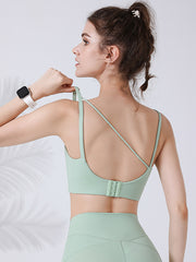 Wrap Backless Hollow Knot Solid Color Split-Joint Sports Bra