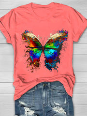 Colorful Butterfly Printed Women's Crew T-shirt