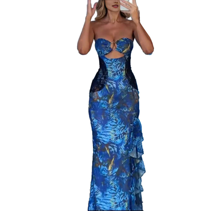 sexy floral tube top long dress