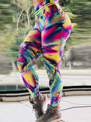 Abstract Rainbow Digital Printing Empire Yoga Leggings