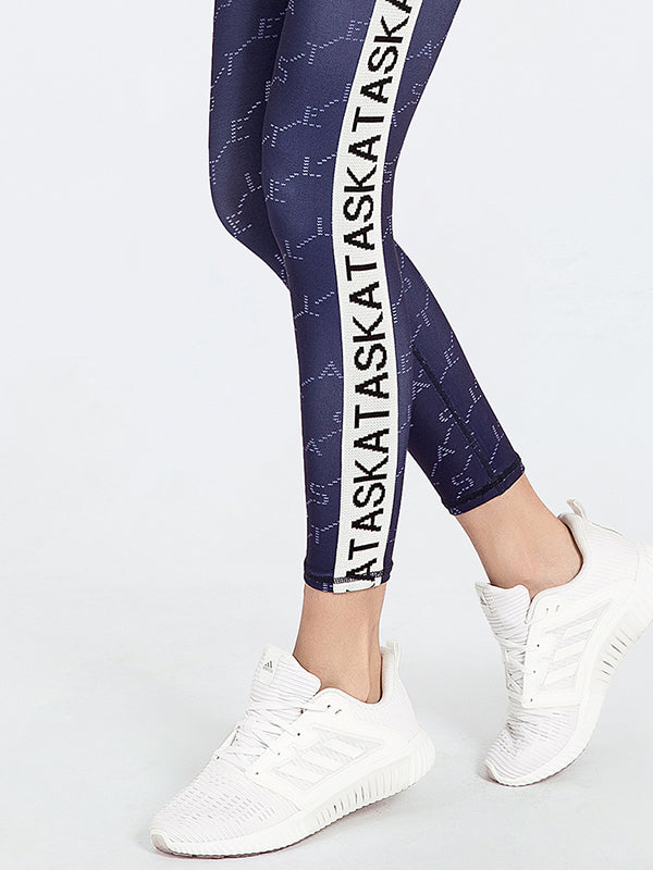 Sleeveless Color-Block Letter Print Zipper Bra&Leggings Sports Suits