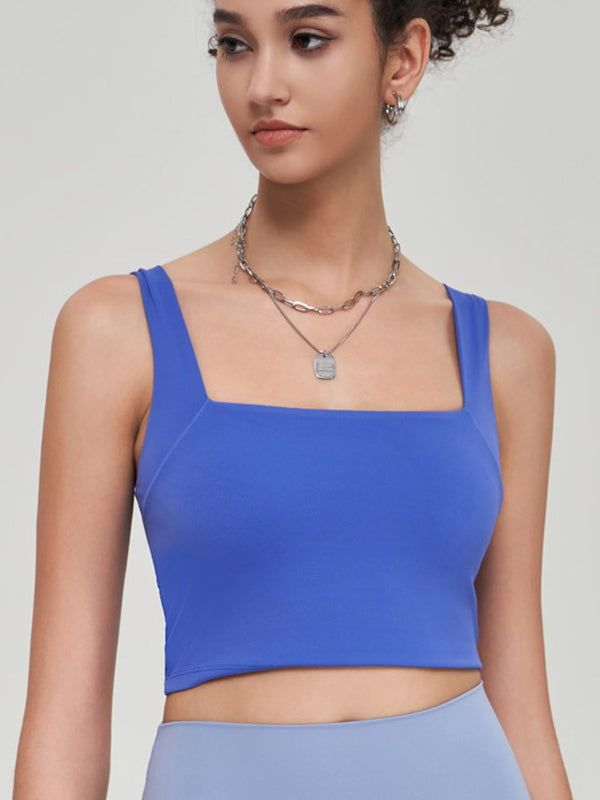 Wrap Hollow Solid Color Spaghetti-Neck Sports Bra